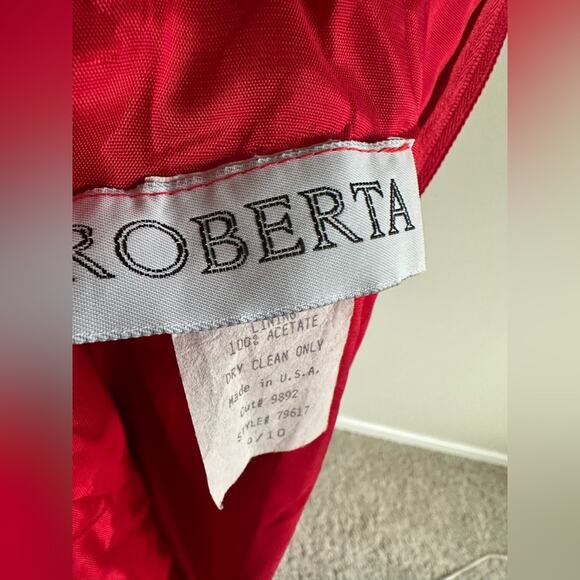 Vintage 90s Roberta Red Lace Mini Dress with Victorian Collar Detail – Size 9/10 - Picture 8 of 9